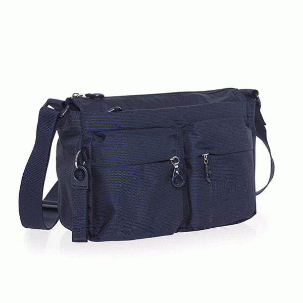 Borsa A Tracolla Unisex Mandarina Duck Sahara – In Finta Pelle E Tela, Blu, 29x31x5 Cm, Con Scomparti E Tasche, Per IPad E Quotidiano